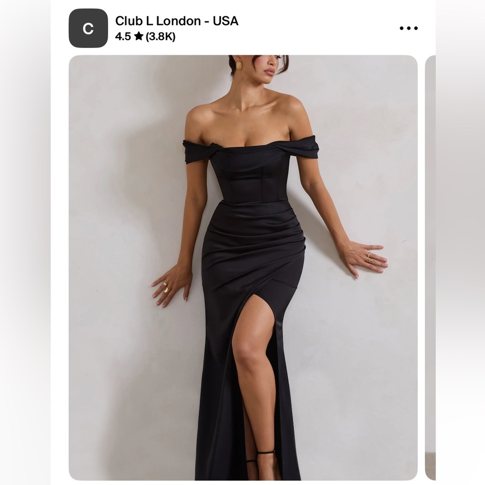 Black Bardot Satin Maxi Dress - Club London